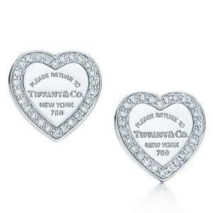 Return to Tiffany & Co. 18K White Gold Diamond Heart Shaped Studs Earrings